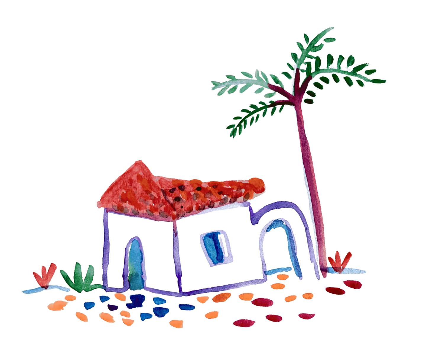 Painting of an adobe house by artist Pedro De La Cruz